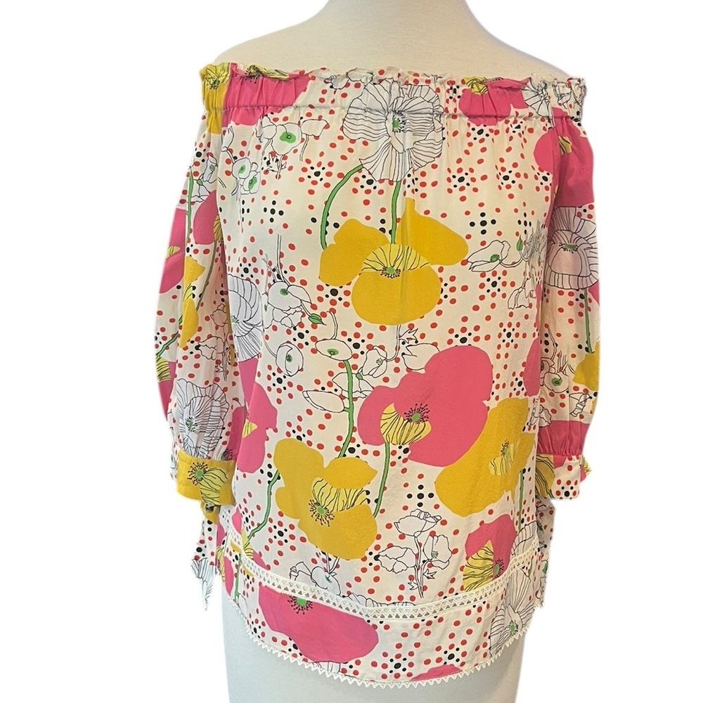 Trina Turk Katy Poppy Floral Off The Shoulder Silk Top Multicolor Medium - Picture 3 of 9